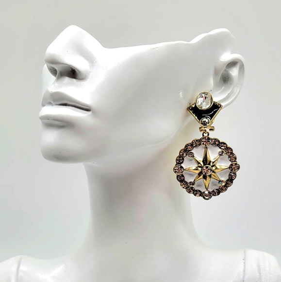 Heidi Daus Geometric Black + White Enamel Art Deco Earrings w/ Swarovski Crystal - Picture 7 of 10